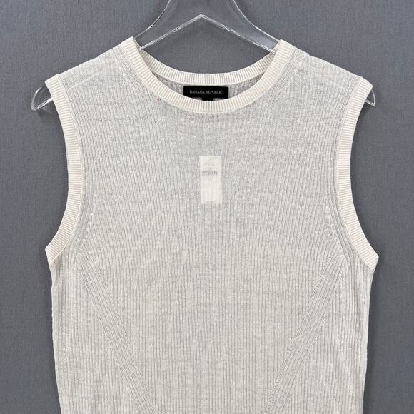 BANANA REPUBLIC Eliza LInen Blend Muscle Tank Top Small Cream Sleeveless Ribbed - Picture 5 of 14